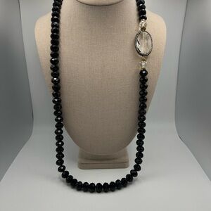 Elegant Black Beaded Necklace with Silver Accents